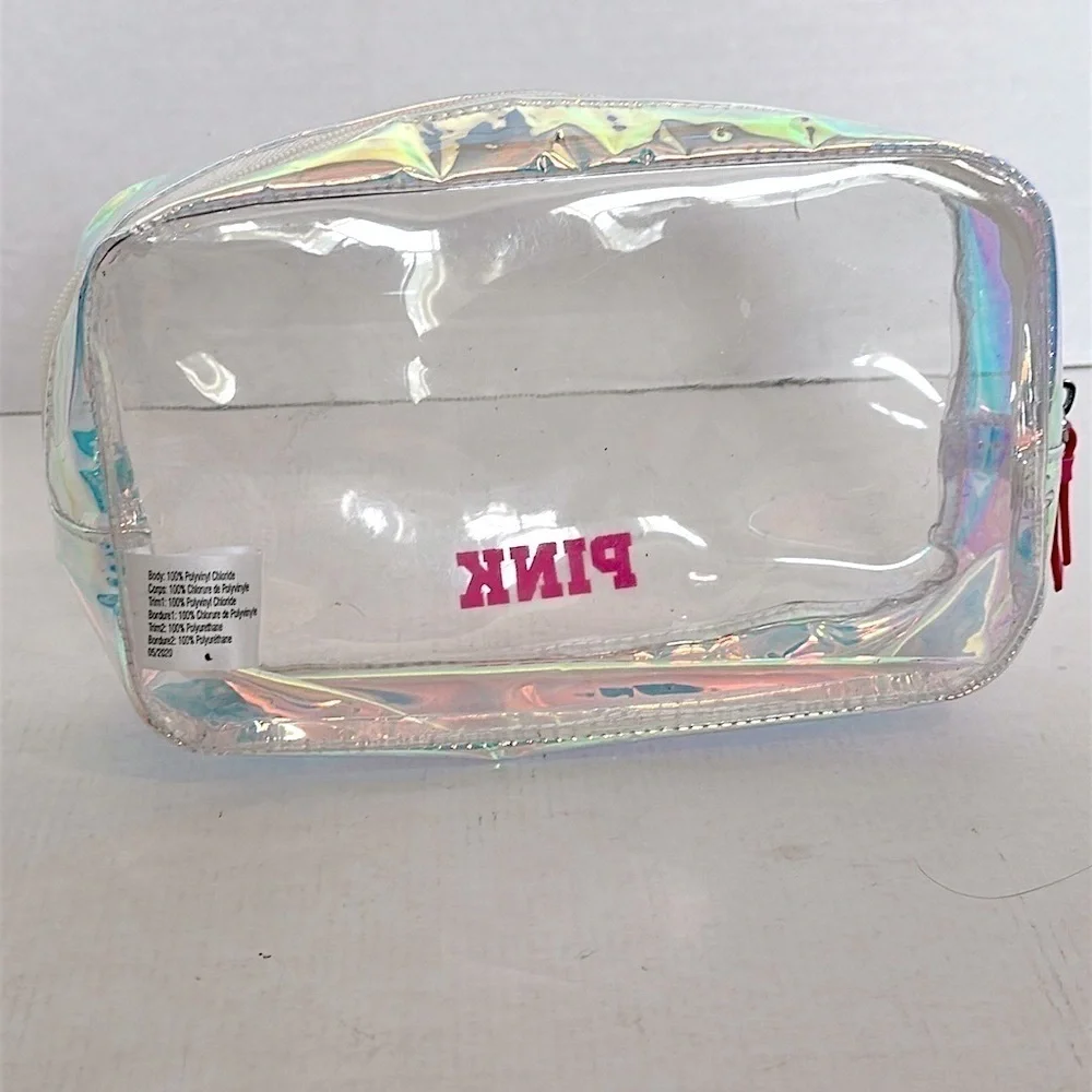 VICTORIAS SECRET PINK Iridescent Clear Makeup Bag NWOT